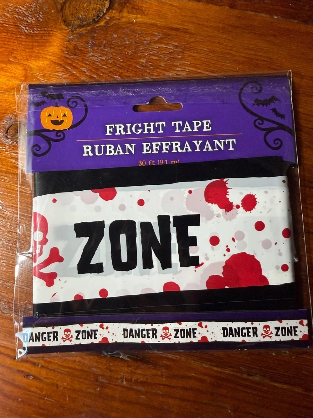 ☠️ 30’ Fright Tape 'Danger Zone' Party Tape - White with Red Splatter